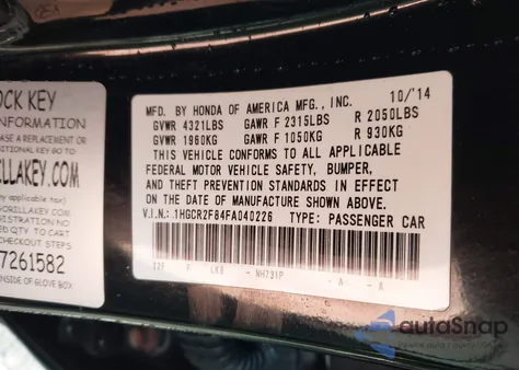 2015 Honda Accord Ex-L z USA, uszkodzony, nr VIN 1HGCR2F84FA040226